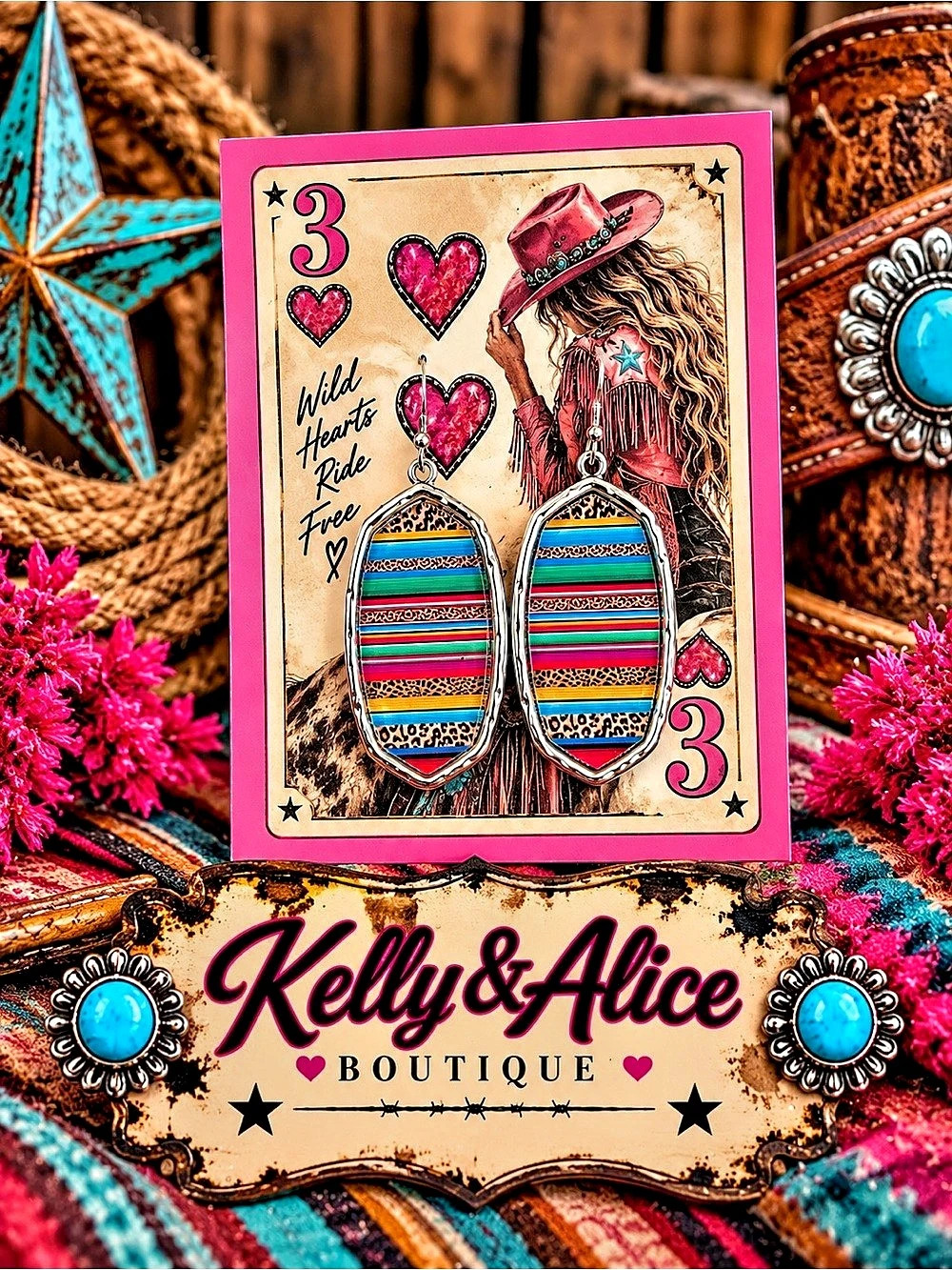 Kelly & Alice Boutique Striped Turquoise Western Earrings NWT